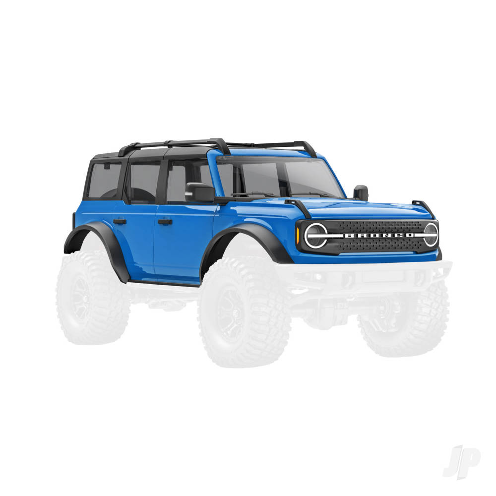 Body, Ford Bronco (2021), complete, blue (includes grille, side mirrors, door handles, fender flares, windshield wipers, spare Tyre mount, &amp; clipless mounting)