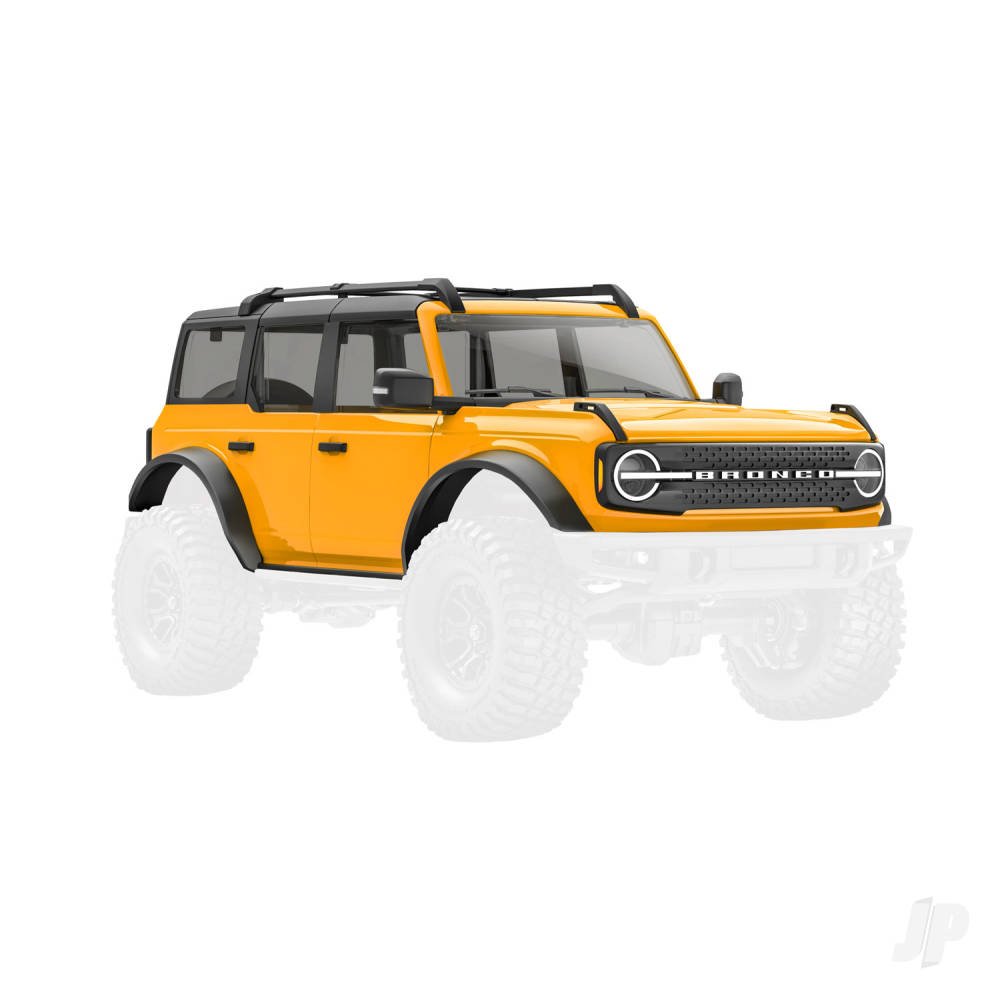 Body, Ford Bronco, complete, Cyber Orange (includes grille, side mirrors, door handles, fender flares, windshield wipers, spare Tyre mount, &amp; clipless mounting)