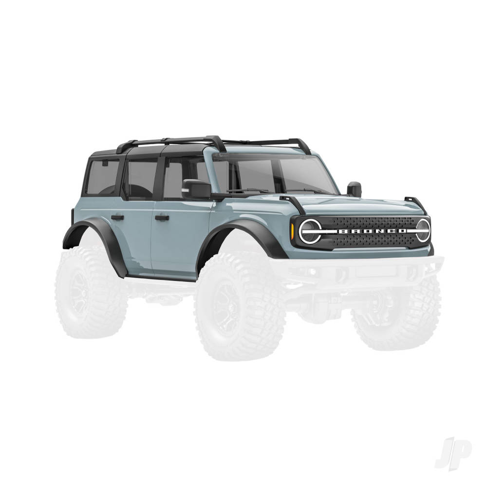 Body, Ford Bronco, complete, Cactus Gray (includes grille, side mirrors, door handles, fender flares, windshield wipers, spare Tyre mount, &amp; clipless mounting)