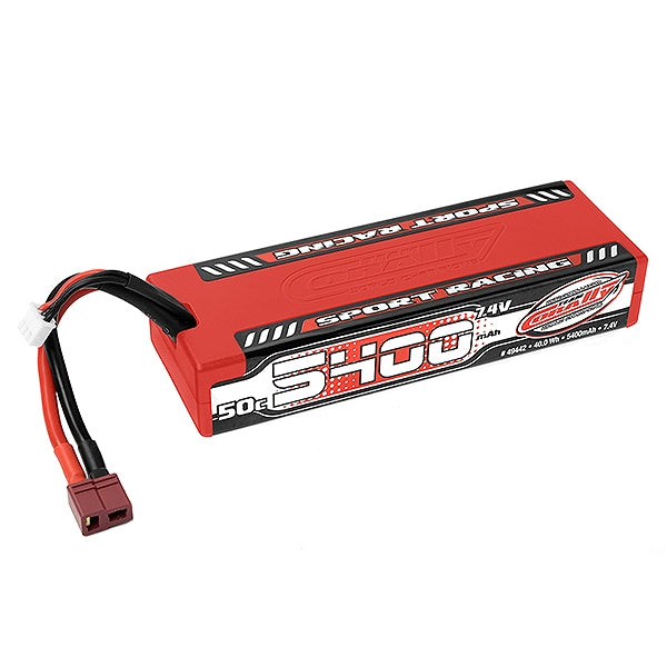 Corally Sport Racing 50C Lipo Battery 5400Mah 7.4V Stick 2S Hard Wire T-Plug