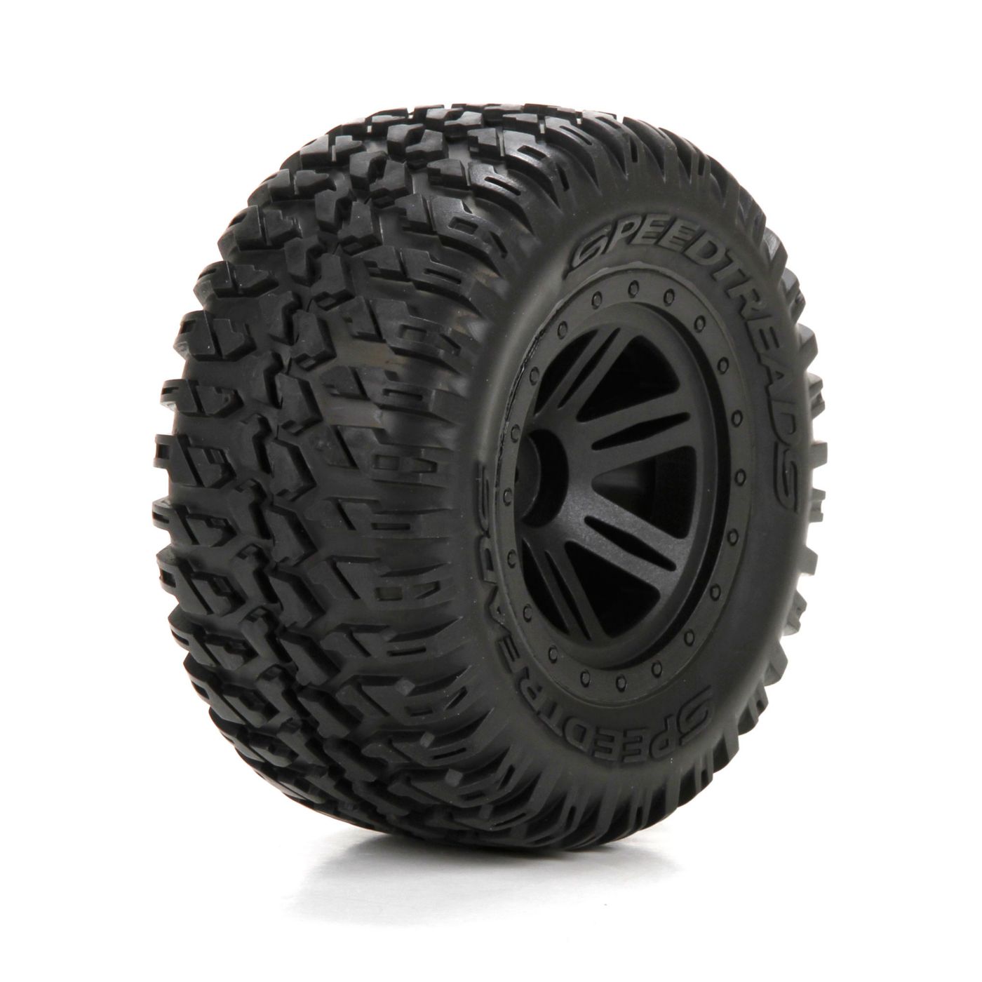 FR/R Tire,Prmnt,Blk Wheel (2):1:10 AMP MT/DB