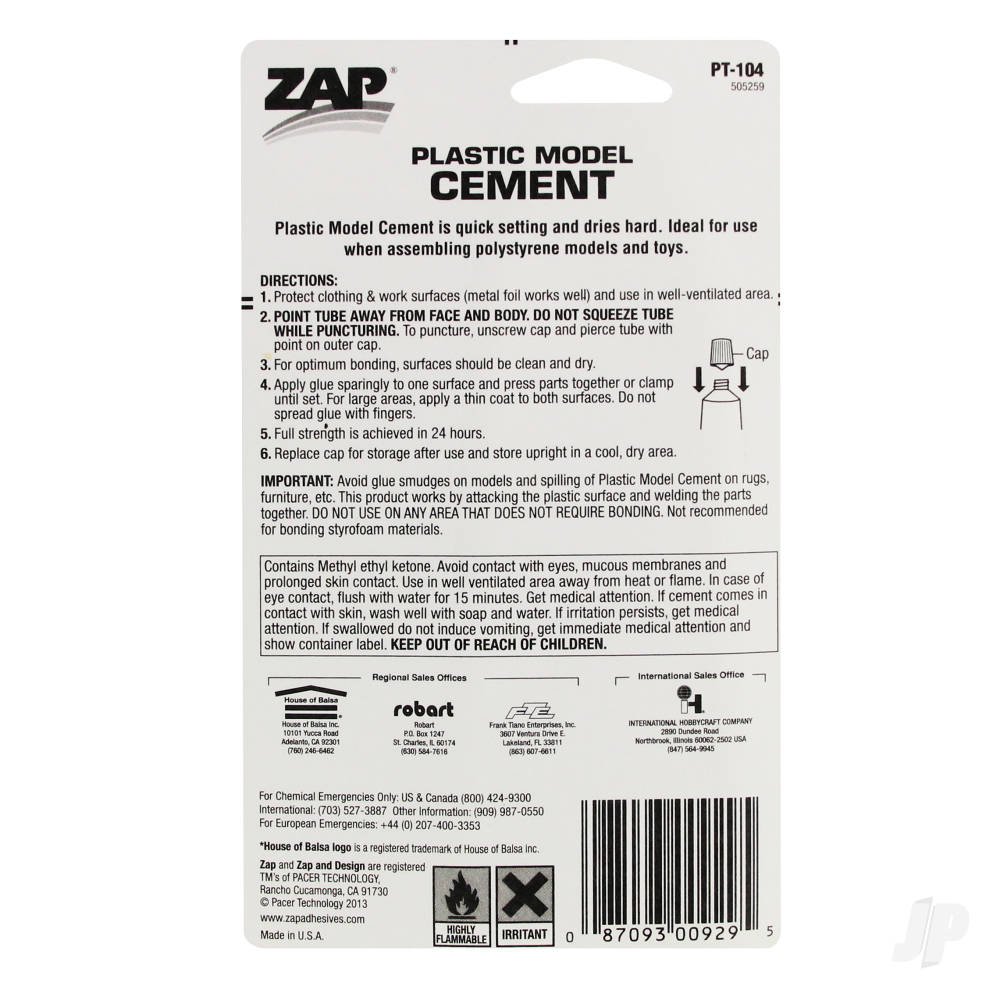 Zap PT-104 Plastic Model Cement (1fl oz - 29.5 ml)