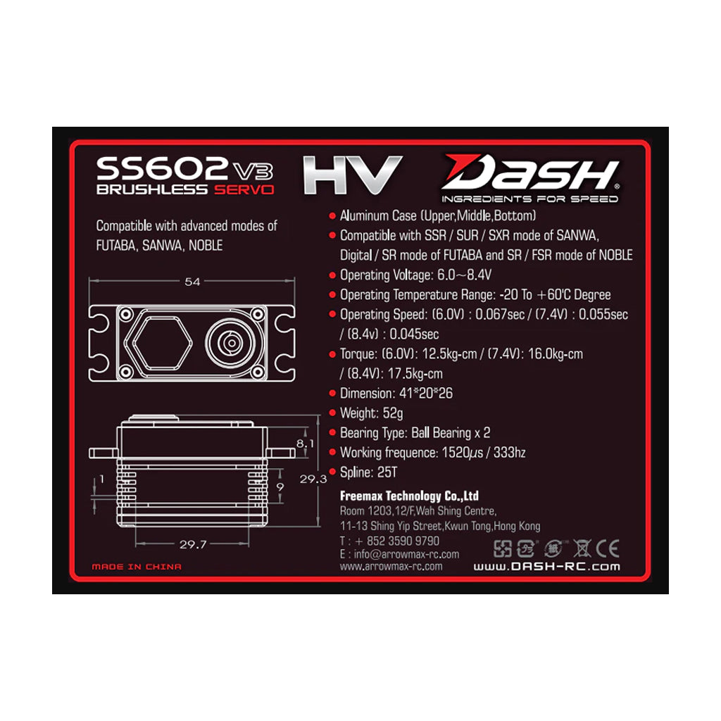 Dash SS602 Super Speed Low Profile Servo A10 V3 HV