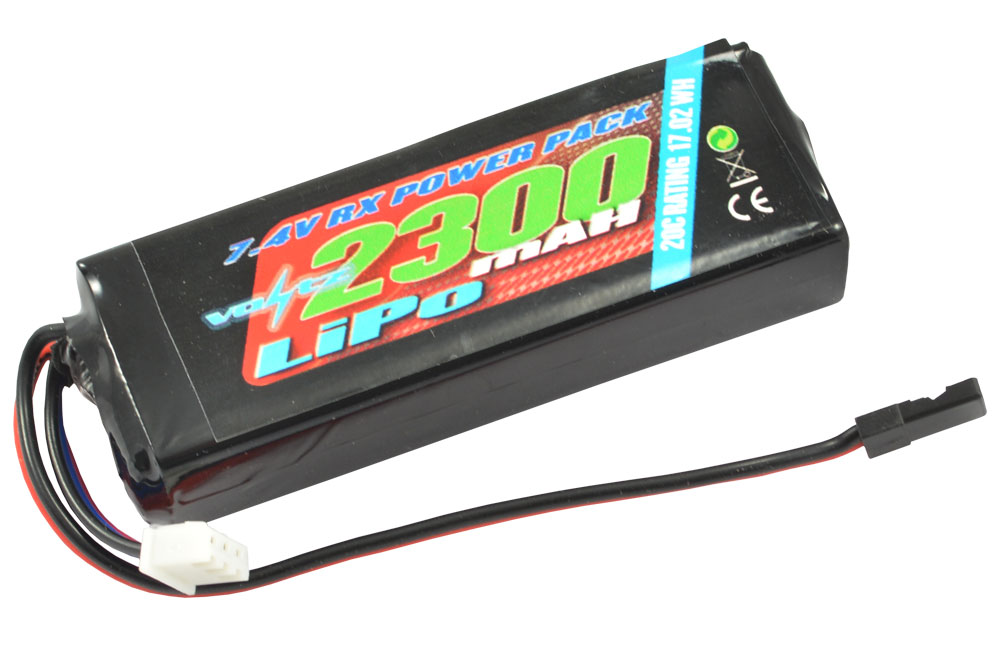 Voltz 2300Mah 2S 7.4V Rx Lipo Straight Battery Pack