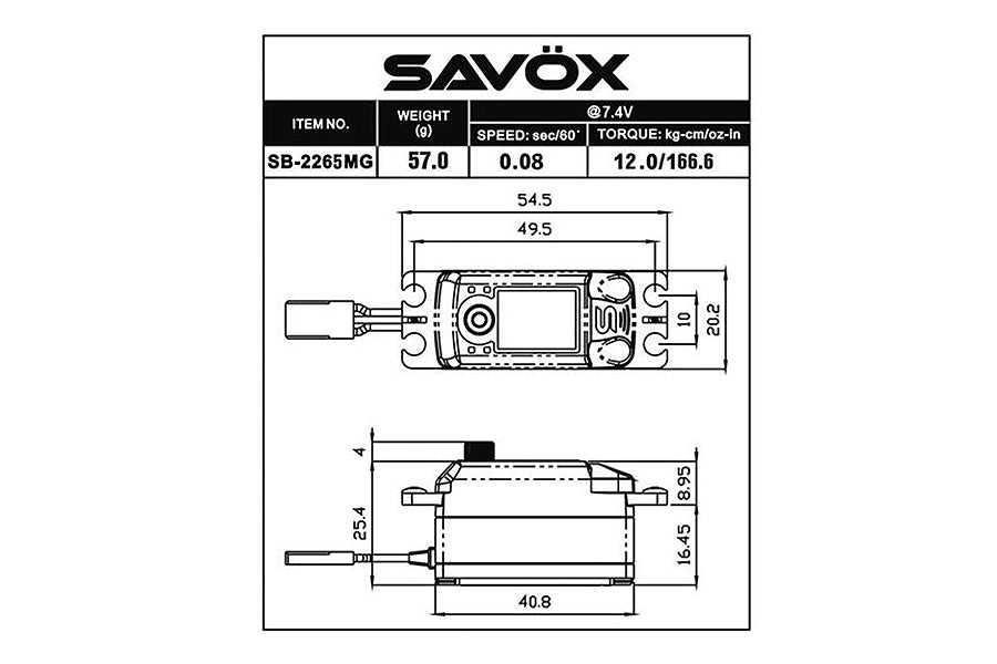 Savox Low Profile Brushless Hv Digi 12Kg/0.08S@7.4V - Black