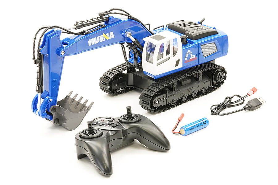 Huina 2.4G 11Ch Rc Excavator Blue W/Die Cast Bucket