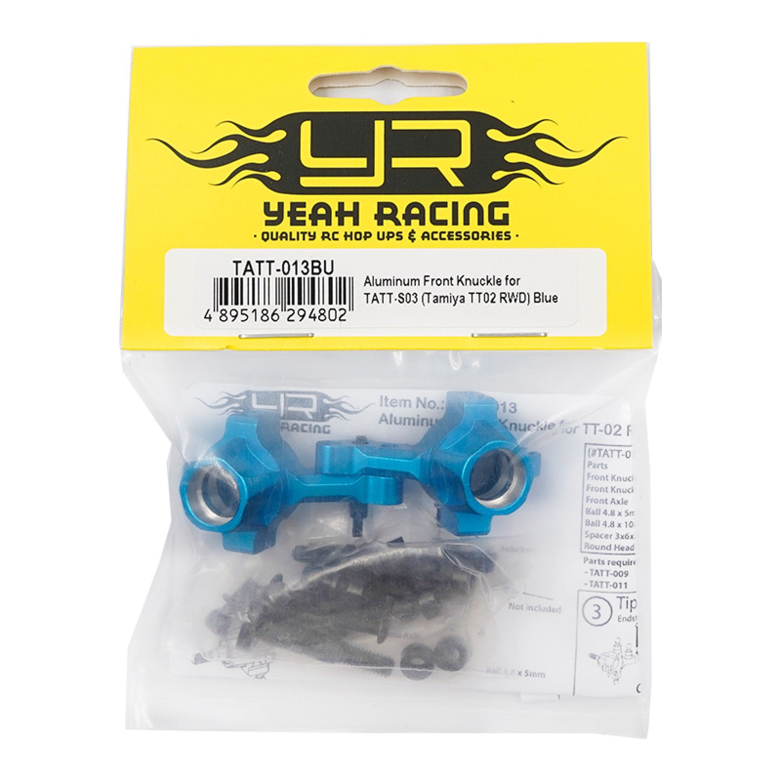 Yeah Racing Aluminium Front Knuckle for TATT-S03 (Tamiya TT02 RWD) Blue